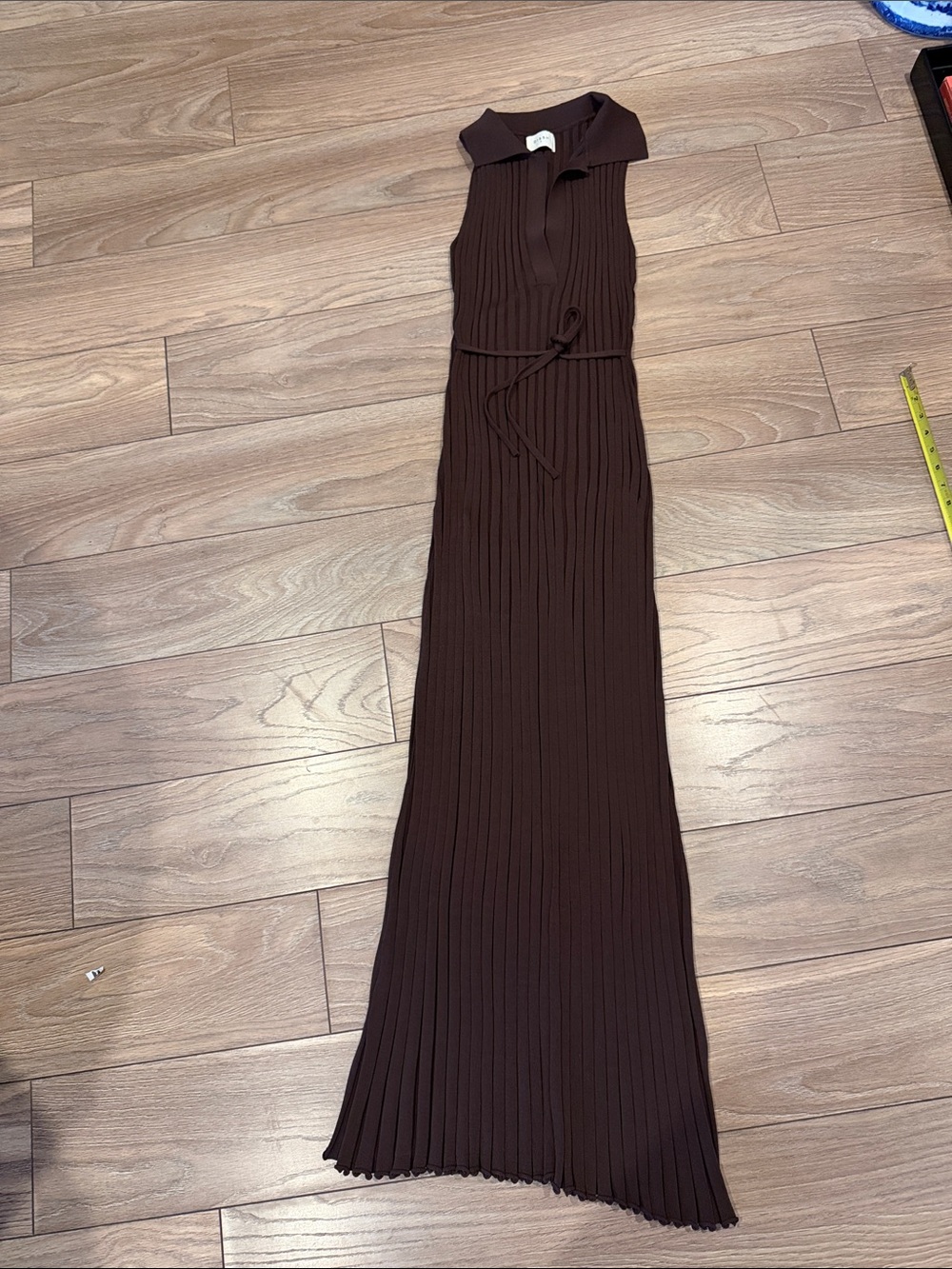 DISSH Sleeveless Pleated Maxi Dress in Dark Brown